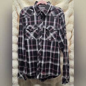 Affliction Men's Vintage Plaid Button Down Shirt Sz XL